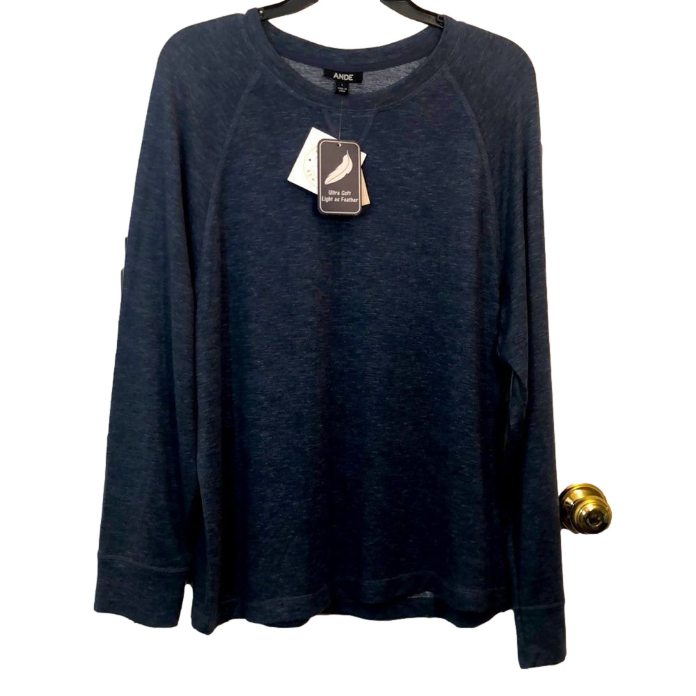 ANDE  New York sweater size L  indigo blue, New With Tags, Pit to Pit 21”